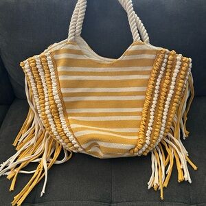 Striped Yellow and White Tote Bag